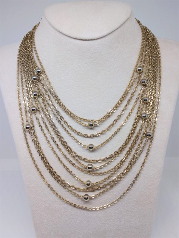 Collana Vintage multifilo con inserti di perline dorate collier sautoir firmato Lisner